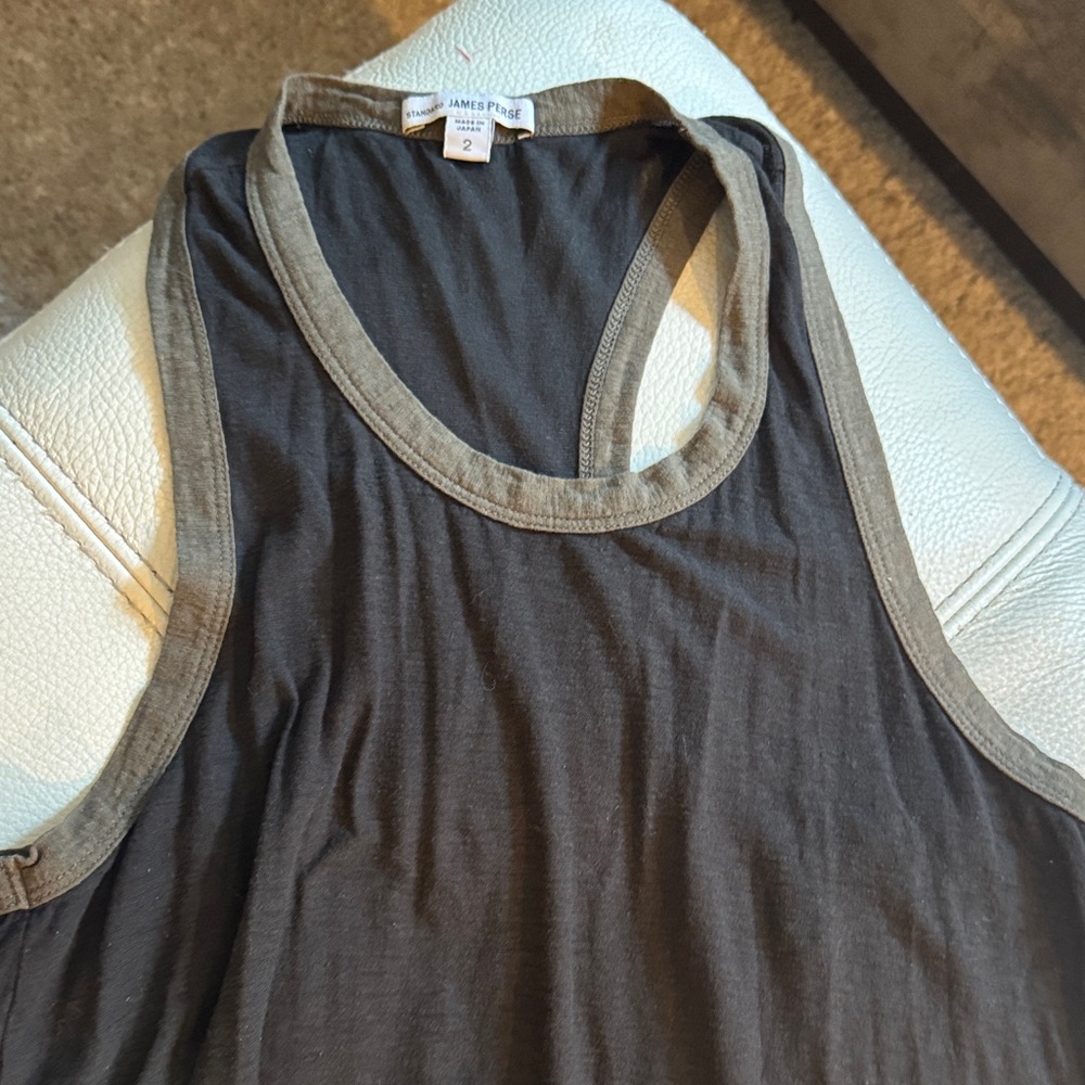 James Perse Charcoal Tank Dress with Olive Trim
